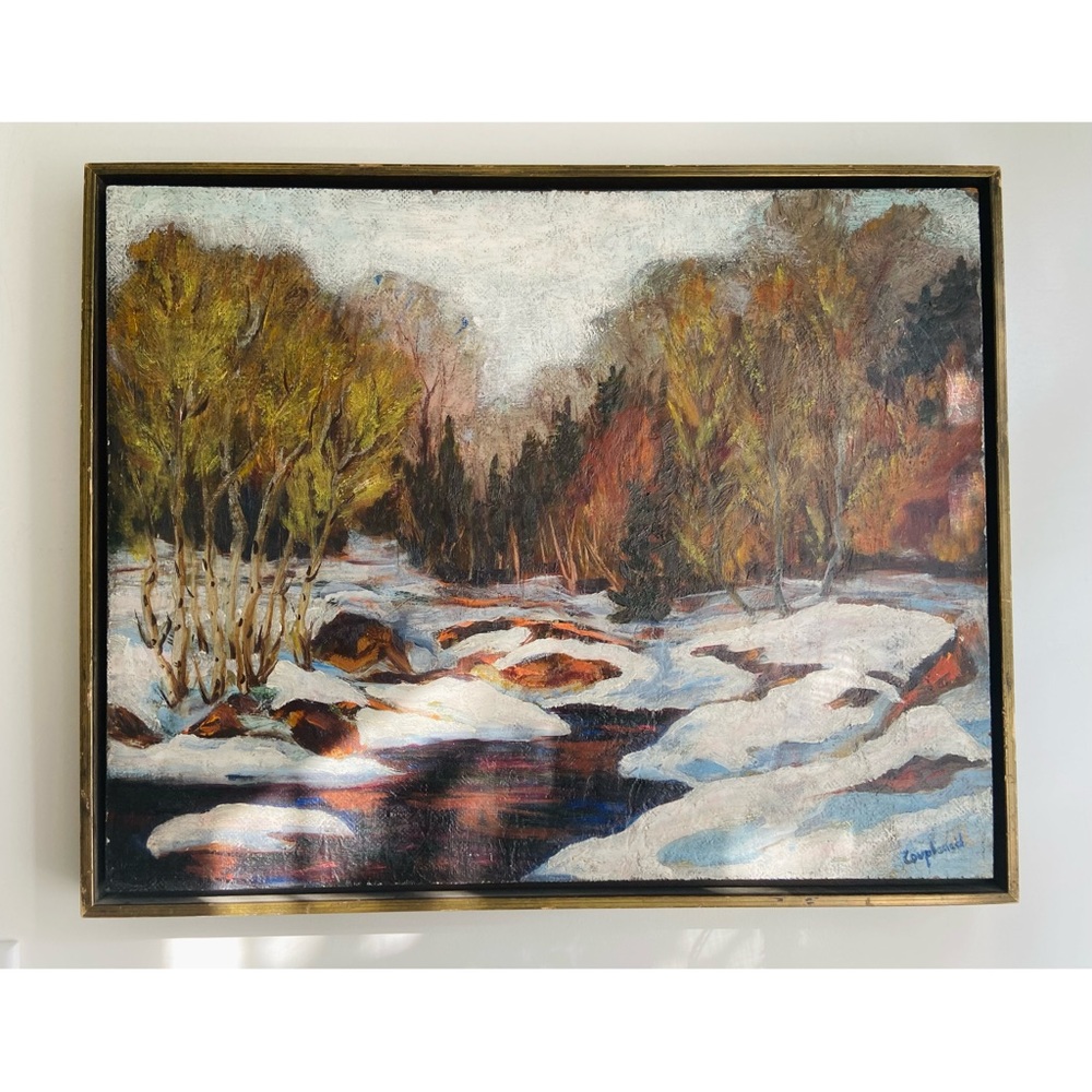 1964 Original Signed and Framed Winter Scene Oil Painting